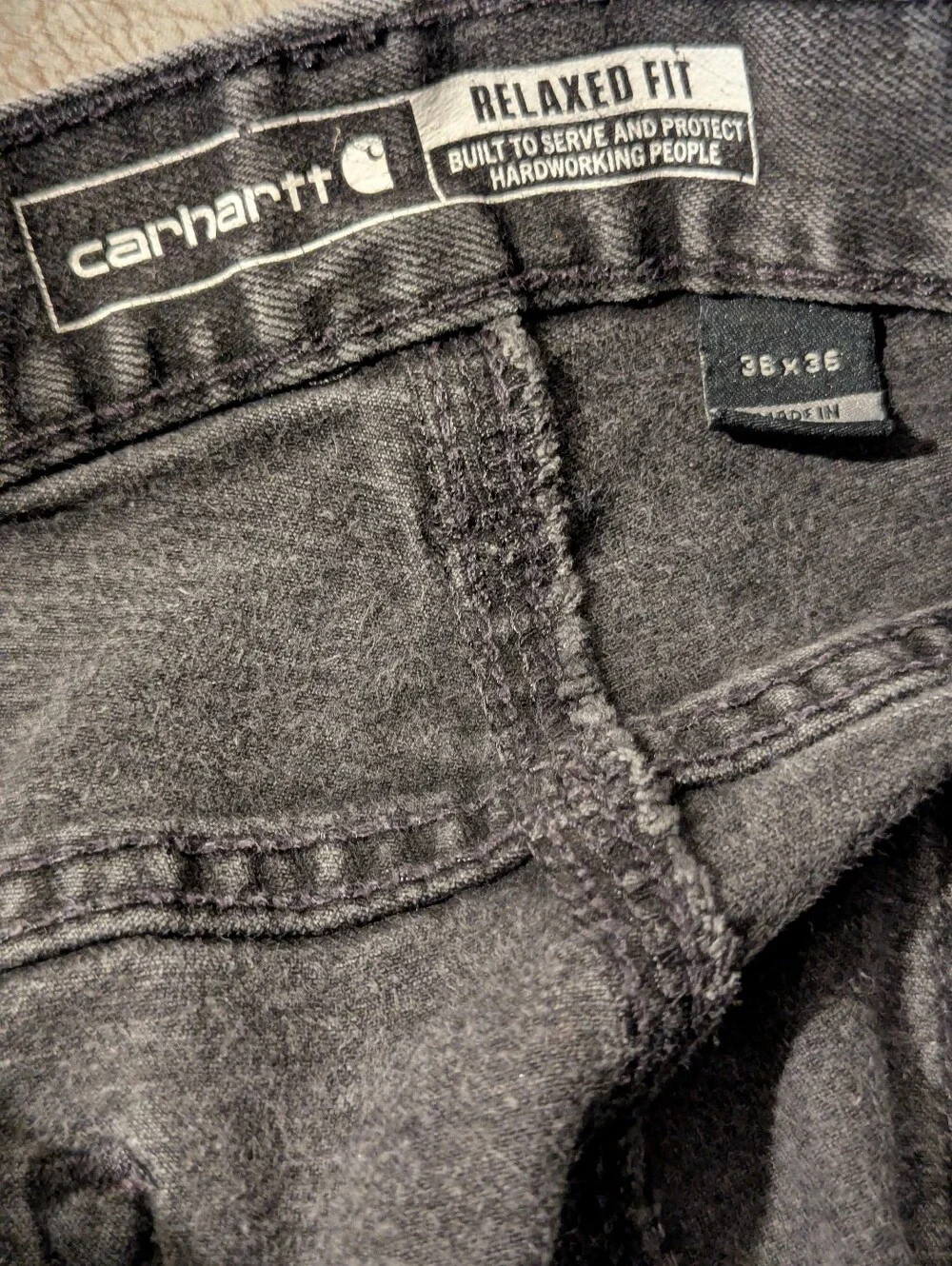 Carhartt Men’s Faded Black Relaxed Fit Jeans with Logo Patch Size 36 X 34